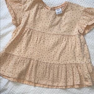 Zara Kids Peach Flutter Sleeve Textured Dress 2-3